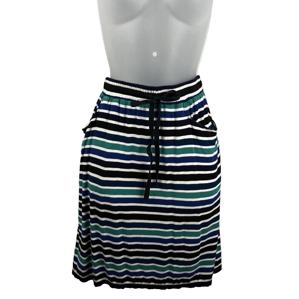 Max Studio Stretch Striped Skirt Women's M Pockets Drawstring Athleisure Casual